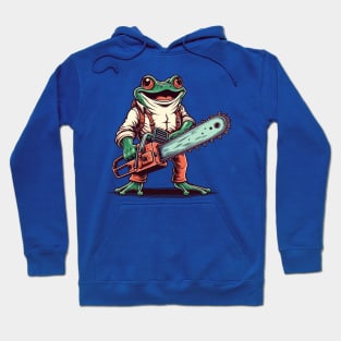 Happy frog carrying a chainsaw Hoodie